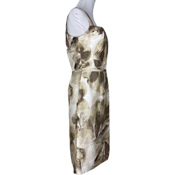 Tahari ASL Womens NWT Tan Derek Floral Square Neck‎ Sleeveless Party Dress 6/C36 - Picture 2 of 11